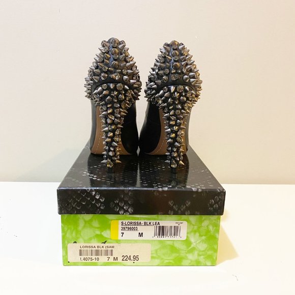 NIB Sam Edelman Lorissa Studded Peep-Toe Pumps Black Leather Size 7 - Picture 7 of 7